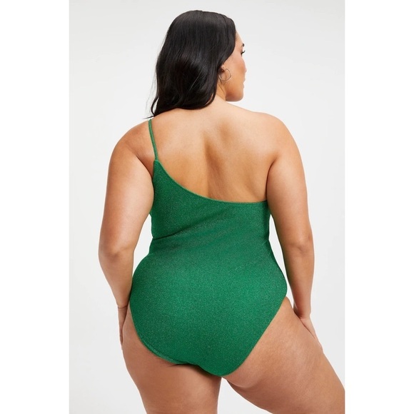 Nwt Good American ‘90s Hot Shoulder Sparkle Metallic One Piece in Kelly Green - Picture 5 of 9